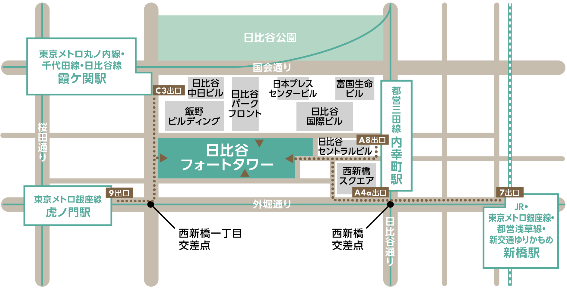日比谷フォートタワー周辺のアクセスマップ(出典:日比谷フォートタワー公式サイト)
